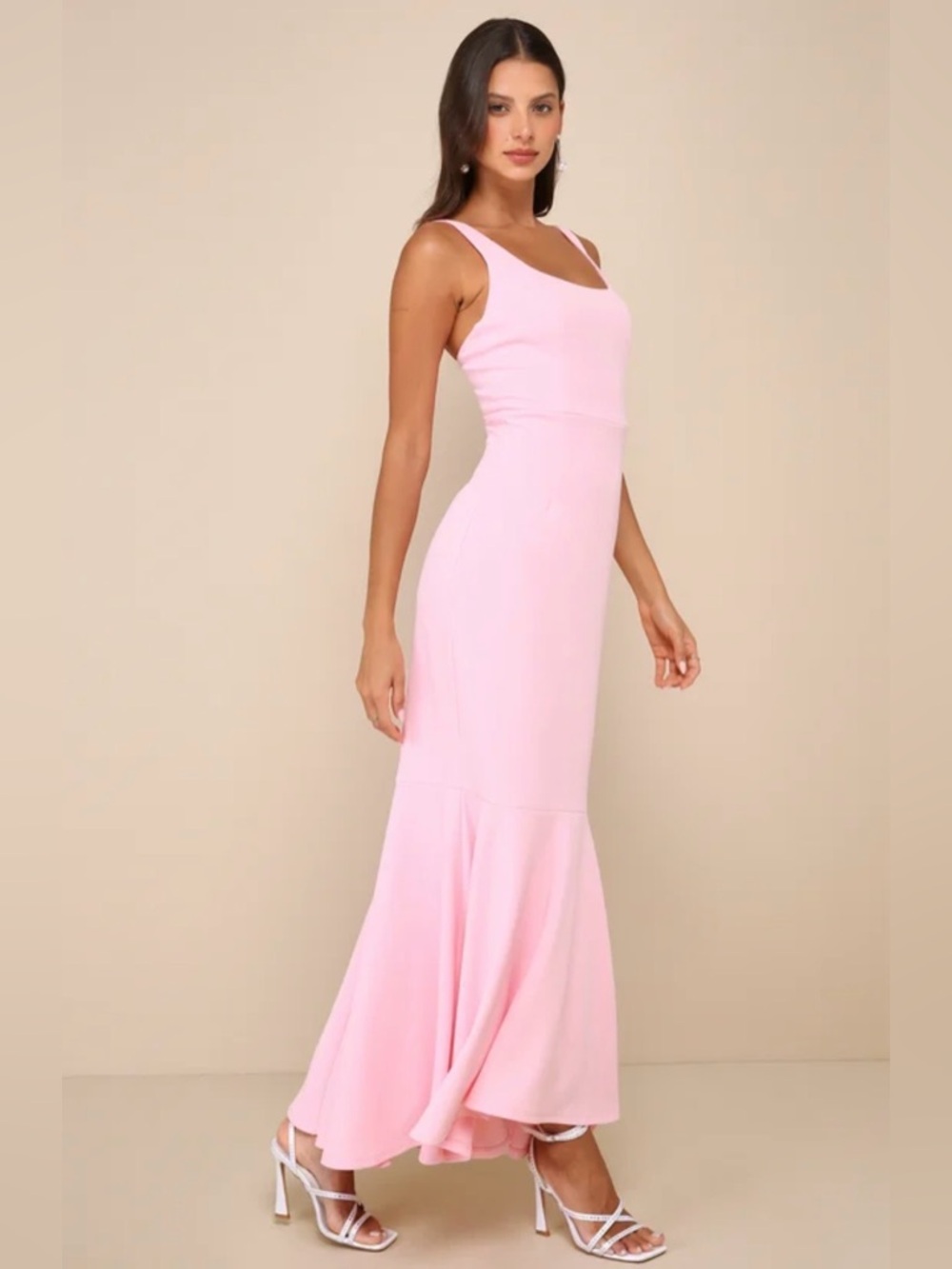 Lulus Romantic Destiny Light Pink Square Neck Trumpet Maxi Dress M NWT - Picture 6 of 6